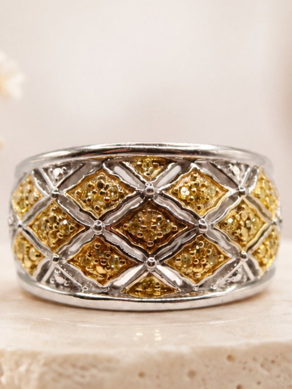 Silver Golden Lattice Ring